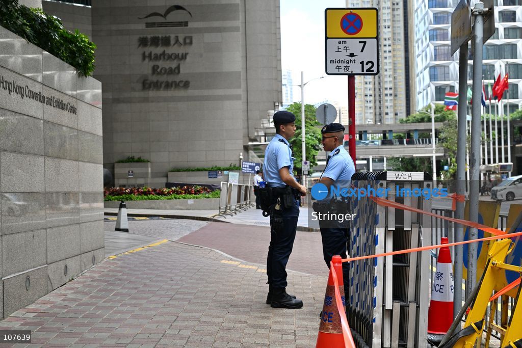 A general view showing Hong Kong polices holding outside during APEC Finance Ministers' Meeting on October 20, 2026 in Hong Kong. (Photo by Stringer/Nexpher Images)