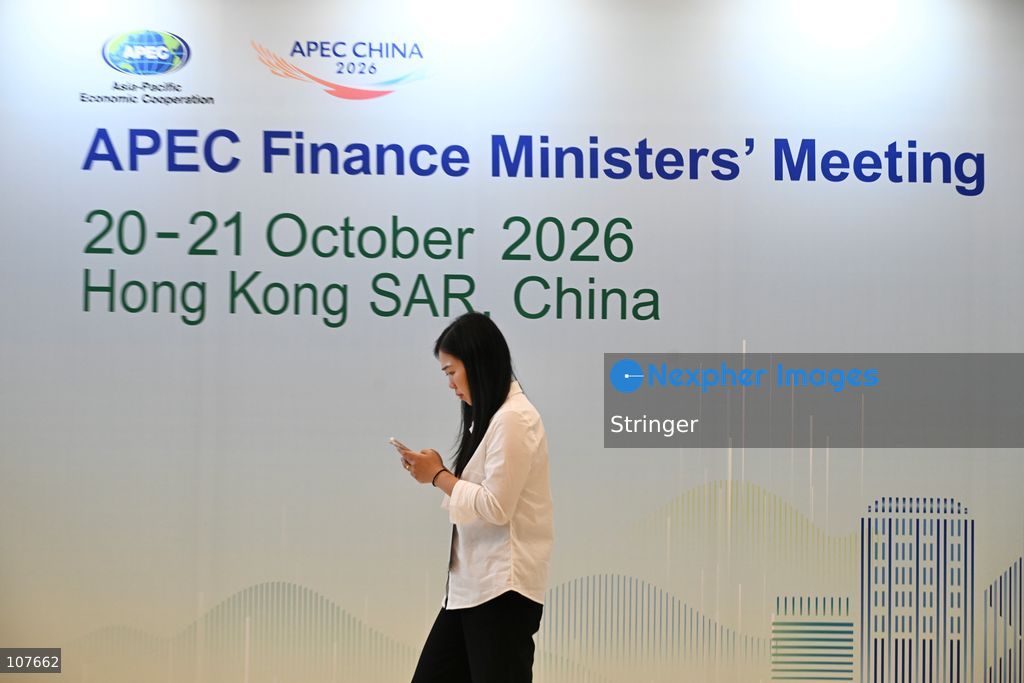 A general view showing a banner of APEC Finance Ministers' Meeting on October 20, 2026 in Hong Kong. (Photo by Stringer/Nexpher Images)