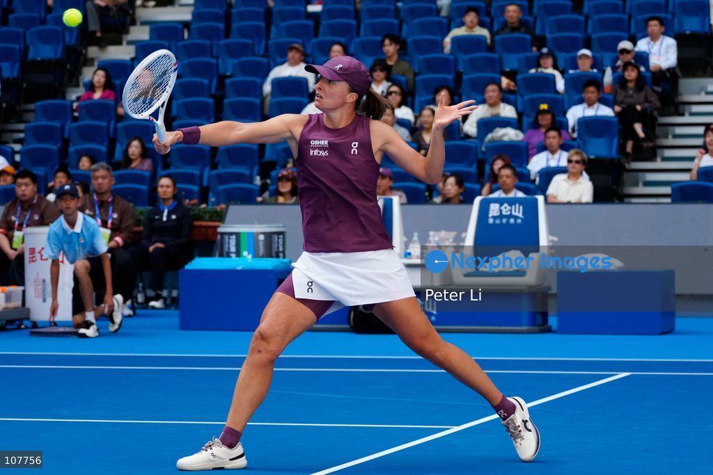 Iga Swiatek of Poland in action against Iva Jovic of the United States during Women's Singles Round of 16 match on day eight of China Open at the National Tennis Center on October 7, 2026 in Beijing, China. (Photo by Peter Li/Nexpher Images)