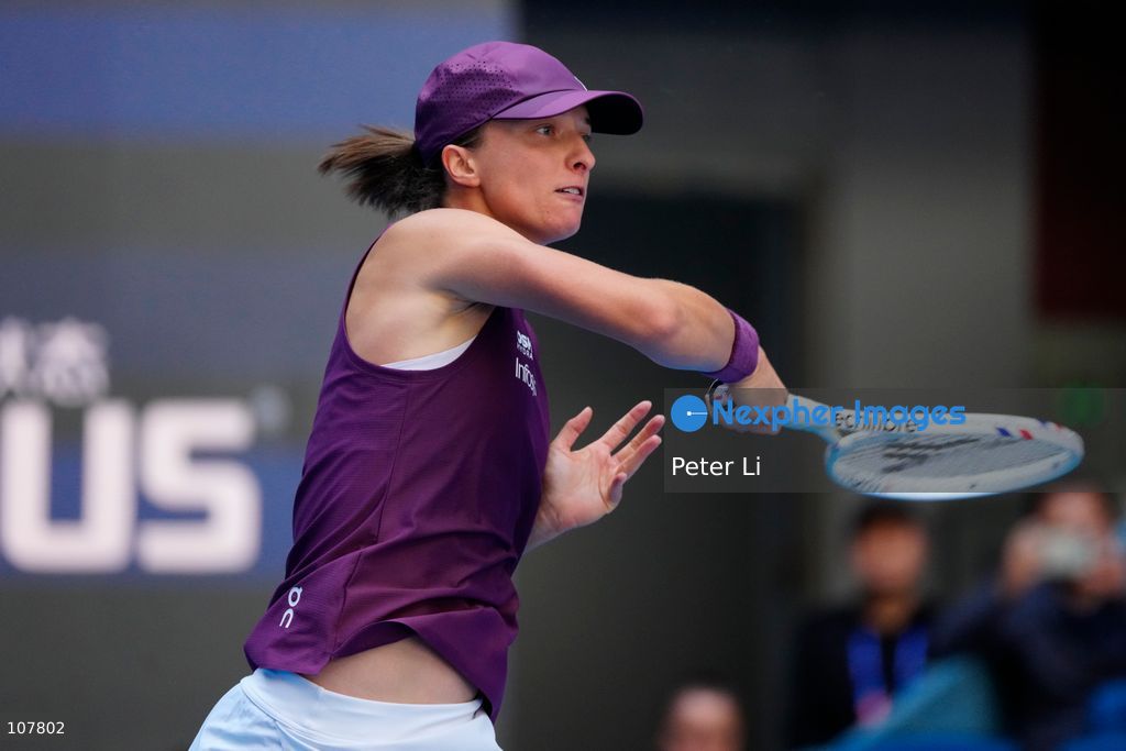 Iga Swiatek of Poland in action against Iva Jovic of the United States during Women's Singles Round of 16 match on day eight of China Open at the National Tennis Center on October 7, 2026 in Beijing, China. (Photo by Peter Li/Nexpher Images)