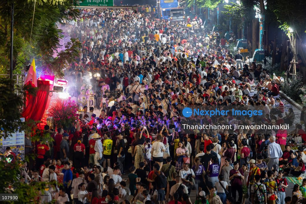 BANGKOK, THAILAND — October 20, 2026: Hindu devotees and members of the public gather along Silom Road for the annual Navaratri procession at Sri Maha Mariamman Temple, widely known as Wat Khaek. The procession marking Vijayadashami features religious ceremonies and traditional displays, reflecting the Hindu community’s faith and cultural heritage in Thailand. (Photo by Thanatchanont Jiraworathanakul/Nexpher Images)