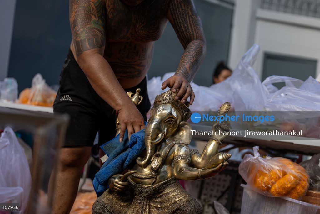 BANGKOK, THAILAND — October 20, 2026: Hindu devotees and members of the public gather along Silom Road for the annual Navaratri procession at Sri Maha Mariamman Temple, widely known as Wat Khaek. The procession marking Vijayadashami features religious ceremonies and traditional displays, reflecting the Hindu community’s faith and cultural heritage in Thailand. (Photo by Thanatchanont Jiraworathanakul/Nexpher Images)