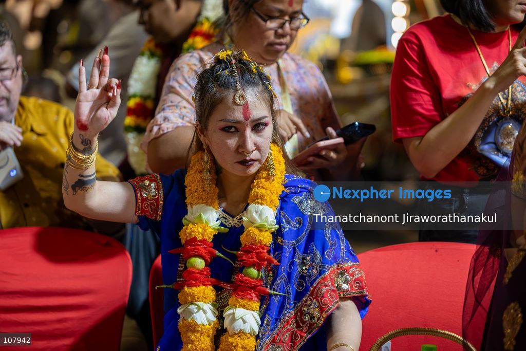 BANGKOK, THAILAND — October 20, 2026: Hindu devotees and members of the public gather along Silom Road for the annual Navaratri procession at Sri Maha Mariamman Temple, widely known as Wat Khaek. The procession marking Vijayadashami features religious ceremonies and traditional displays, reflecting the Hindu community’s faith and cultural heritage in Thailand. (Photo by Thanatchanont Jiraworathanakul/Nexpher Images)