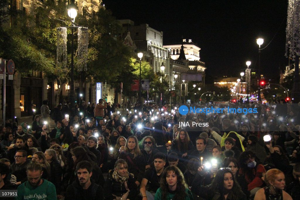 MADRID, SPAIN, OCTOBER 20, 2026: Teachers demonstrate against police interventions during previous education protests in Madrid. The march takes place amid an indefinite public education strike demanding better working conditions and increased resources for schools. (Photo by Alejandro Daniel Arnautu/JNA Press via Nexpher Images)