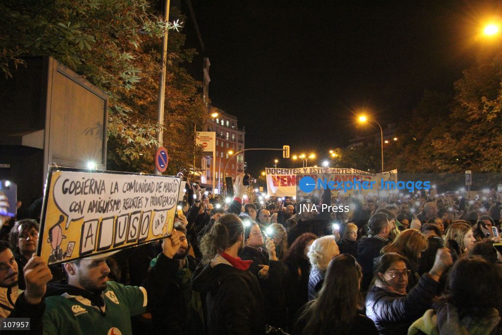 MADRID, SPAIN, OCTOBER 20, 2026: Teachers demonstrate against police interventions during previous education protests in Madrid. The march takes place amid an indefinite public education strike demanding better working conditions and increased resources for schools. (Photo by Alejandro Daniel Arnautu/JNA Press via Nexpher Images)