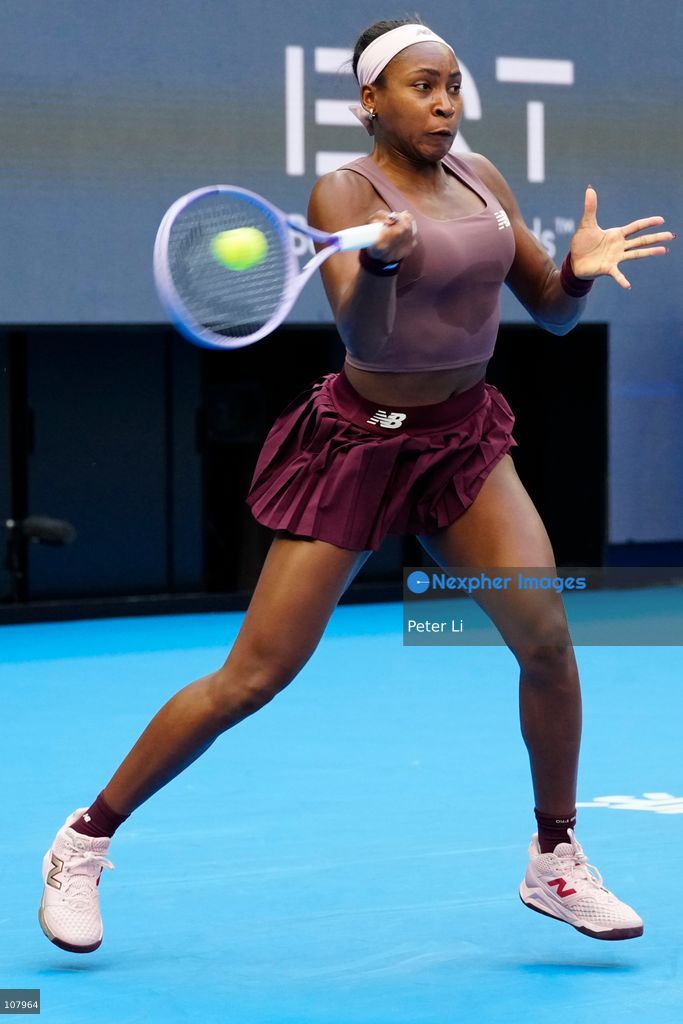 Coco Gauff of the United States in action against Elise Mertens of Belgium during Women's Singles Round of 16 match on day eight of China Open at the National Tennis Center on October 7, 2026 in Beijing, China. (Photo by Peter Li/Nexpher Images)