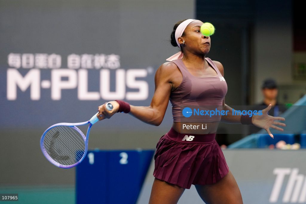 Coco Gauff of the United States in action against Elise Mertens of Belgium during Women's Singles Round of 16 match on day eight of China Open at the National Tennis Center on October 7, 2026 in Beijing, China. (Photo by Peter Li/Nexpher Images)