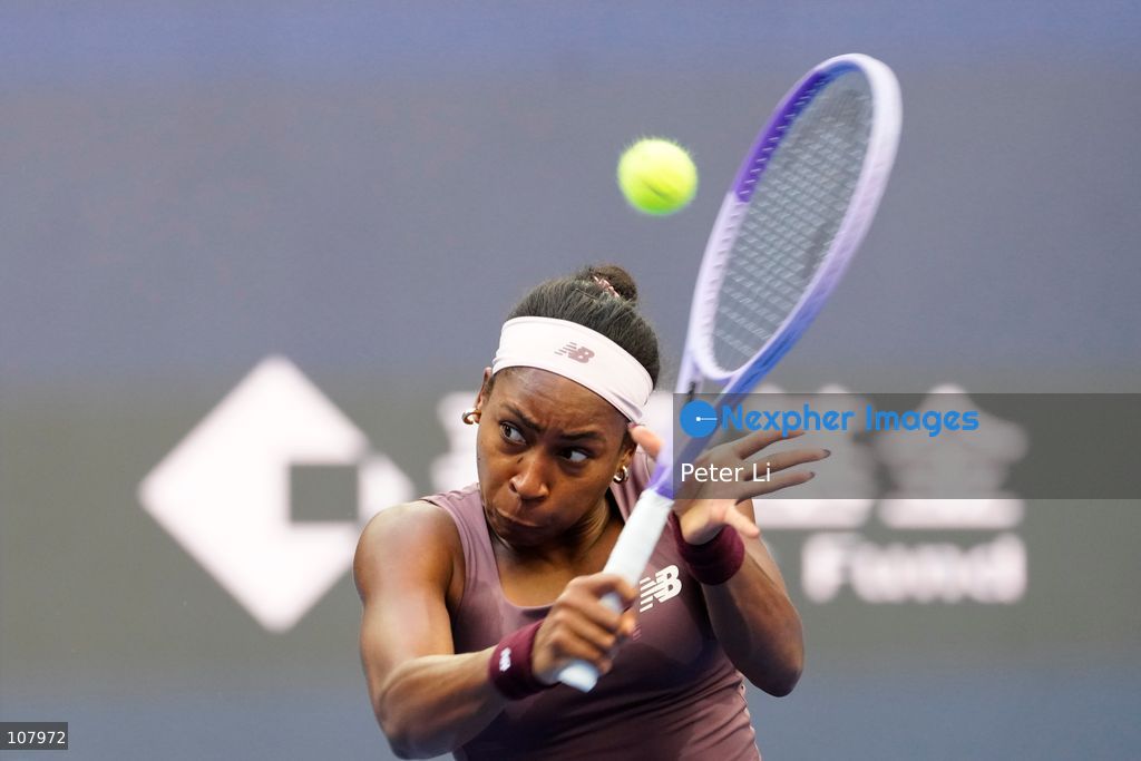 Coco Gauff of the United States in action against Elise Mertens of Belgium during Women's Singles Round of 16 match on day eight of China Open at the National Tennis Center on October 7, 2026 in Beijing, China. (Photo by Peter Li/Nexpher Images)