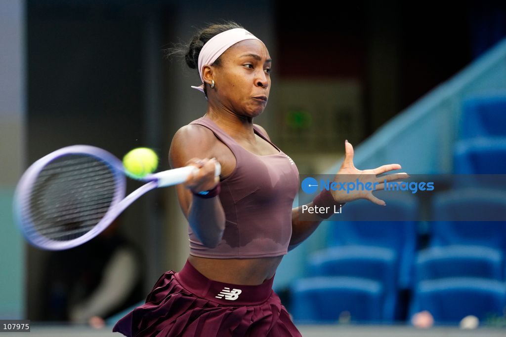 Coco Gauff of the United States in action against Elise Mertens of Belgium during Women's Singles Round of 16 match on day eight of China Open at the National Tennis Center on October 7, 2026 in Beijing, China. (Photo by Peter Li/Nexpher Images)