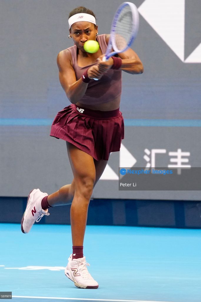 Coco Gauff of the United States in action against Elise Mertens of Belgium during Women's Singles Round of 16 match on day eight of China Open at the National Tennis Center on October 7, 2026 in Beijing, China. (Photo by Peter Li/Nexpher Images)