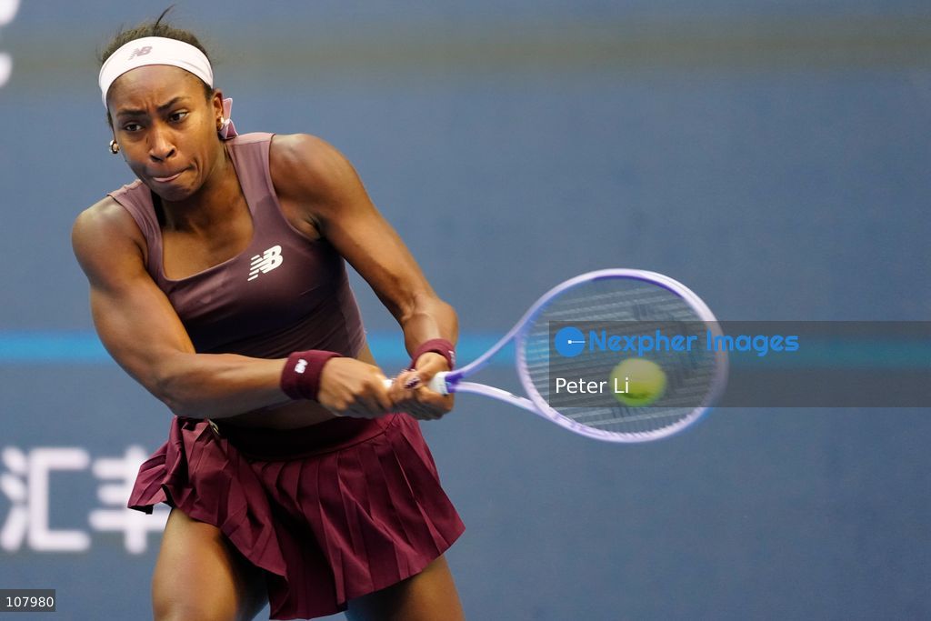 Coco Gauff of the United States in action against Elise Mertens of Belgium during Women's Singles Round of 16 match on day eight of China Open at the National Tennis Center on October 7, 2026 in Beijing, China. (Photo by Peter Li/Nexpher Images)