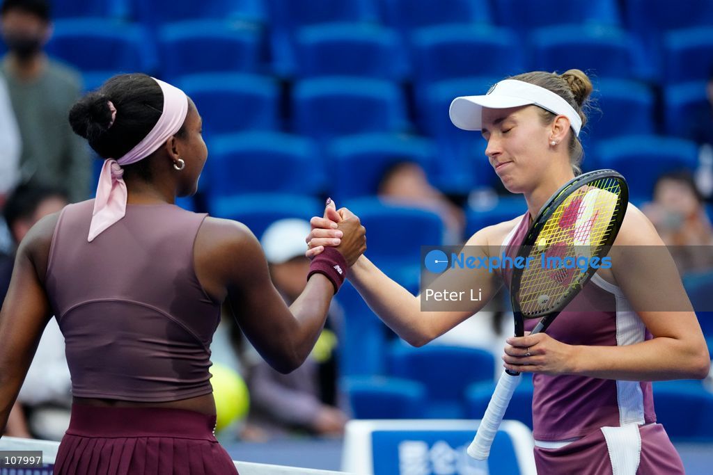 Elise Mertens of Belgium in action against Coco Gauff of the United States during Women's Singles Round of 16 match on day eight of China Open at the National Tennis Center on October 7, 2026 in Beijing, China. (Photo by Peter Li/Nexpher Images)