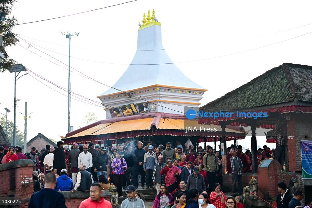 BHAKTAPUR, NEPAL, OCTOBER 21, 2026: Devotees gather at Brahmayani Temple during the annual Brahmayani Jatra on Vijaya Dashami, the tenth and main day of the Dashain festival. Worshippers offer prayers and religious offerings to Goddess Brahmayani as part of the celebrations. (Photo by Safal Prakash Shrestha/JNA Press via Nexpher Images)