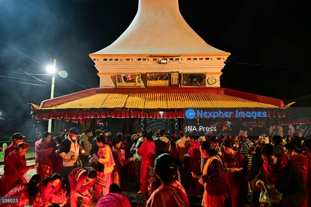 BHAKTAPUR, NEPAL, OCTOBER 21, 2026: Devotees gather at Brahmayani Temple during the annual Brahmayani Jatra on Vijaya Dashami, the tenth and main day of the Dashain festival. Worshippers offer prayers and religious offerings to Goddess Brahmayani as part of the celebrations. (Photo by Safal Prakash Shrestha/JNA Press via Nexpher Images)