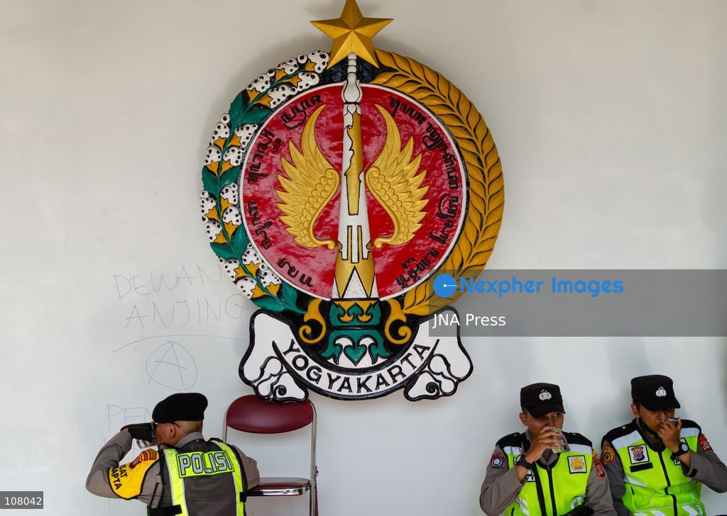 YOGYAKARTA, INDONESIA, OCTOBER 20, 2026: University students and activists hold banners and flags during a demonstration outside the Regional People's Representative Council (DPRD) building in Yogyakarta. The rally marks two years of President Prabowo Subianto and Vice President Gibran Rakabuming Raka’s administration, with protesters calling for policy reforms and greater government accountability. (Photo by Messa Adi Saputra/JNA Press via Nexpher Images)