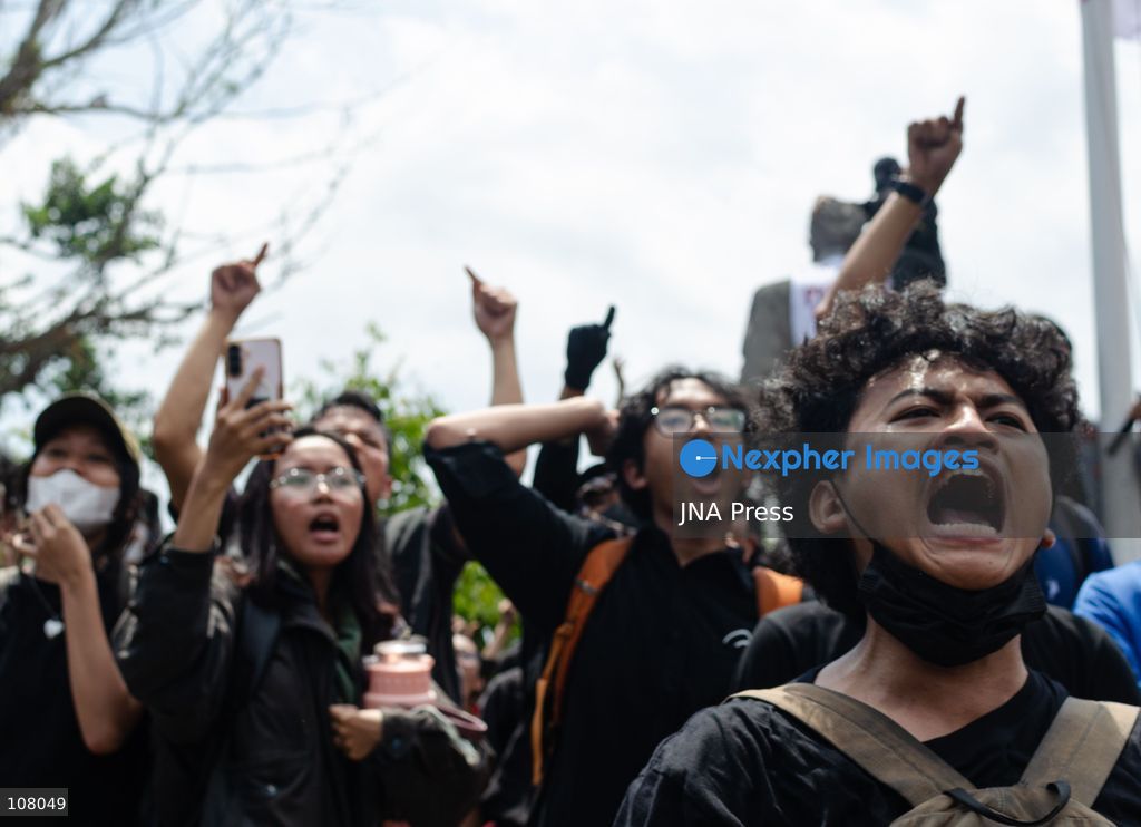 YOGYAKARTA, INDONESIA, OCTOBER 20, 2026: University students and activists hold banners and flags during a demonstration outside the Regional People's Representative Council (DPRD) building in Yogyakarta. The rally marks two years of President Prabowo Subianto and Vice President Gibran Rakabuming Raka’s administration, with protesters calling for policy reforms and greater government accountability. (Photo by Messa Adi Saputra/JNA Press via Nexpher Images)