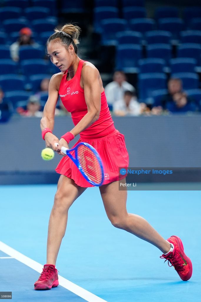 Qinwen Zheng of China in action against Alina Charaeva of Armenia during Women's Singles Round of 16 match on day eight of China Open at the National Tennis Center on October 7, 2026 in Beijing, China. (Photo by Peter Li/Nexpher Images)