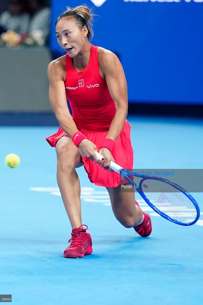 Qinwen Zheng of China in action against Alina Charaeva of Armenia during Women's Singles Round of 16 match on day eight of China Open at the National Tennis Center on October 7, 2026 in Beijing, China. (Photo by Peter Li/Nexpher Images)