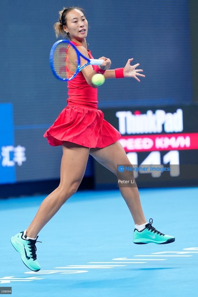 Qinwen Zheng of China in action against Alina Charaeva of Armenia during Women's Singles Round of 16 match on day eight of China Open at the National Tennis Center on October 7, 2026 in Beijing, China. (Photo by Peter Li/Nexpher Images)