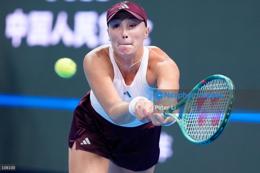 Alina Charaeva of Armenia in action against Qinwen Zheng of China during Women's Singles Round of 16 match on day eight of China Open at the National Tennis Center on October 7, 2026 in Beijing, China. (Photo by Peter Li/Nexpher Images)