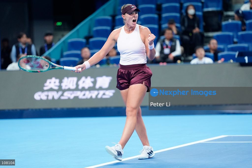 Alina Charaeva of Armenia in action against Qinwen Zheng of China during Women's Singles Round of 16 match on day eight of China Open at the National Tennis Center on October 7, 2026 in Beijing, China. (Photo by Peter Li/Nexpher Images)