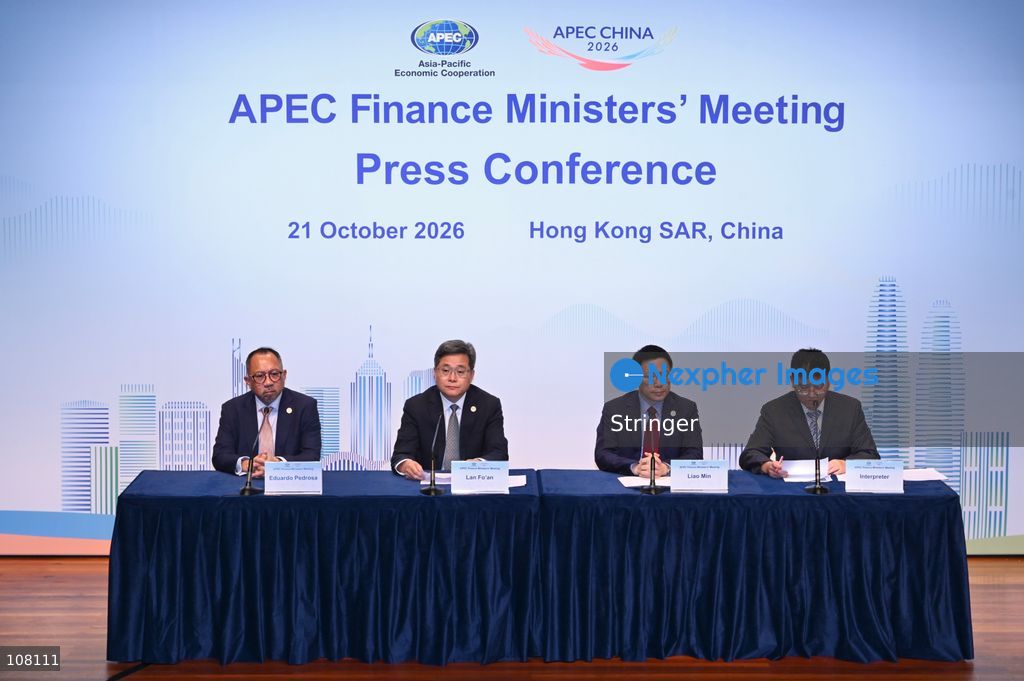Lan Fo'an, China's Finance Minister, Liao Min, China's Vice-Finance Minister attend Press Conference during APEC Finance Ministers' Meeting on October 21, 2026 in Hong Kong. (Photo by Stringer/Nexpher Images)