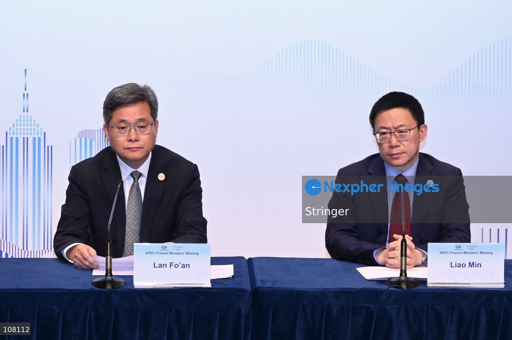 Lan Fo'an, China's Finance Minister, Liao Min, China's Vice-Finance Minister attend Press Conference during APEC Finance Ministers' Meeting on October 21, 2026 in Hong Kong. (Photo by Stringer/Nexpher Images)
