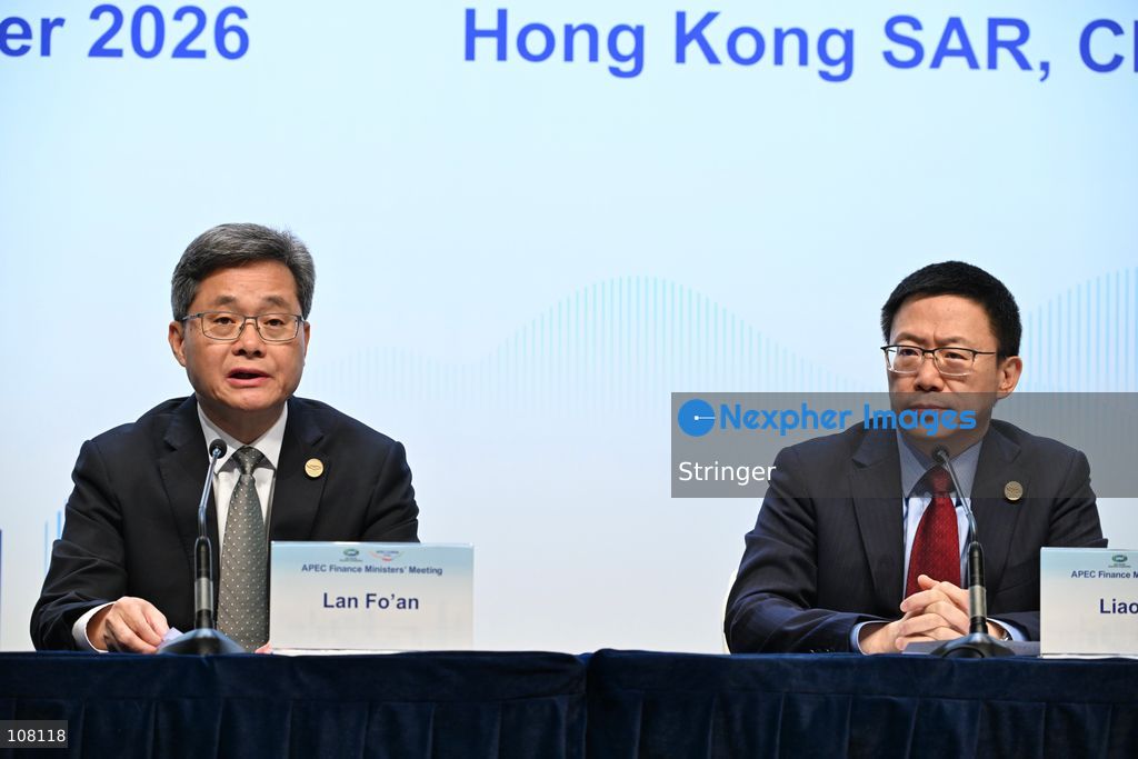 Lan Fo'an, China's Finance Minister, Liao Min, China's Vice-Finance Minister attend Press Conference during APEC Finance Ministers' Meeting on October 21, 2026 in Hong Kong. (Photo by Stringer/Nexpher Images)