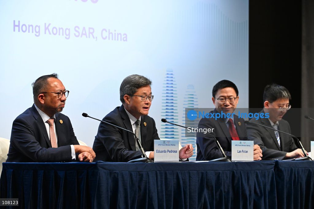 Lan Fo'an, China's Finance Minister, Liao Min, China's Vice-Finance Minister attend Press Conference during APEC Finance Ministers' Meeting on October 21, 2026 in Hong Kong. (Photo by Stringer/Nexpher Images)