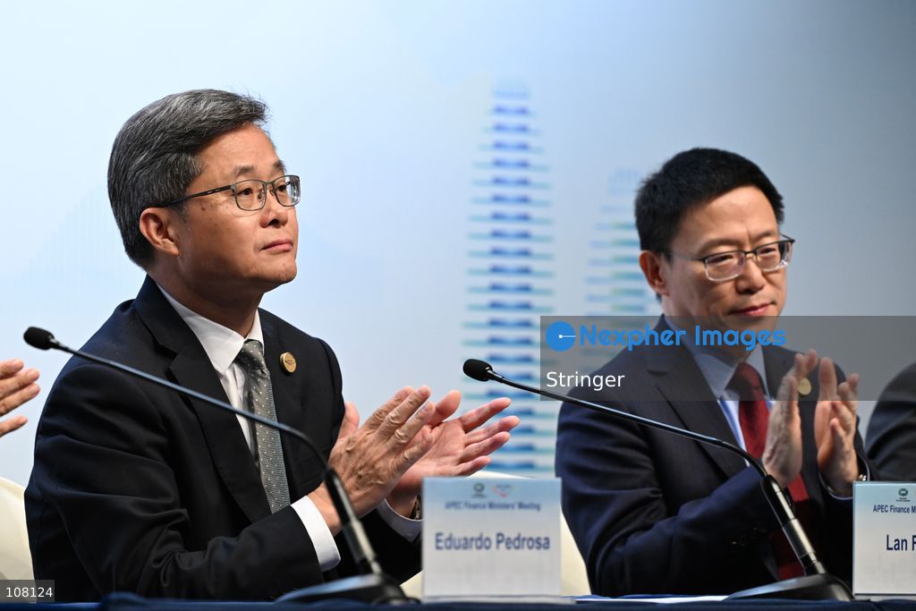 Lan Fo'an, China's Finance Minister, Liao Min, China's Vice-Finance Minister attend Press Conference during APEC Finance Ministers' Meeting on October 21, 2026 in Hong Kong. (Photo by Stringer/Nexpher Images)