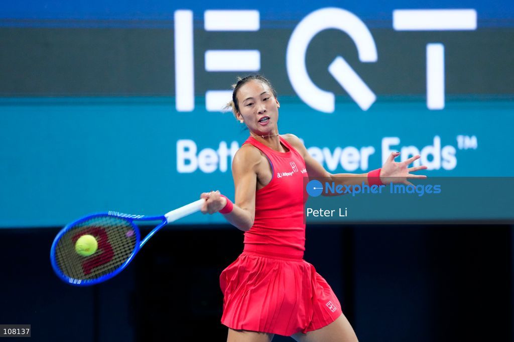 Qinwen Zheng of China in action against Alina Charaeva of Armenia during Women's Singles Round of 16 match on day eight of China Open at the National Tennis Center on October 7, 2026 in Beijing, China. (Photo by Peter Li/Nexpher Images)