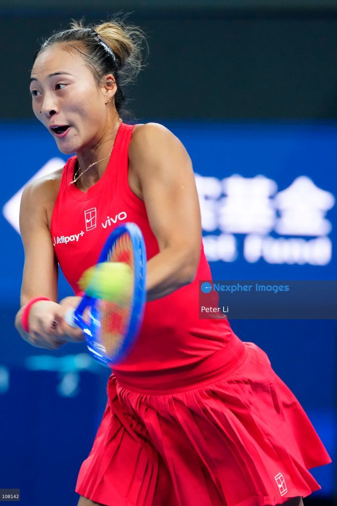 Qinwen Zheng of China in action against Alina Charaeva of Armenia during Women's Singles Round of 16 match on day eight of China Open at the National Tennis Center on October 7, 2026 in Beijing, China. (Photo by Peter Li/Nexpher Images)