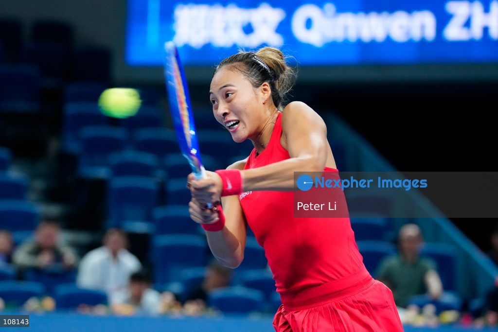 Qinwen Zheng of China in action against Alina Charaeva of Armenia during Women's Singles Round of 16 match on day eight of China Open at the National Tennis Center on October 7, 2026 in Beijing, China. (Photo by Peter Li/Nexpher Images)