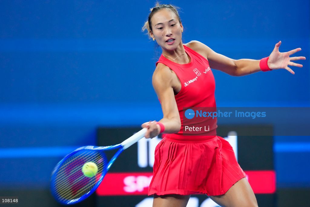 Qinwen Zheng of China in action against Alina Charaeva of Armenia during Women's Singles Round of 16 match on day eight of China Open at the National Tennis Center on October 7, 2026 in Beijing, China. (Photo by Peter Li/Nexpher Images)