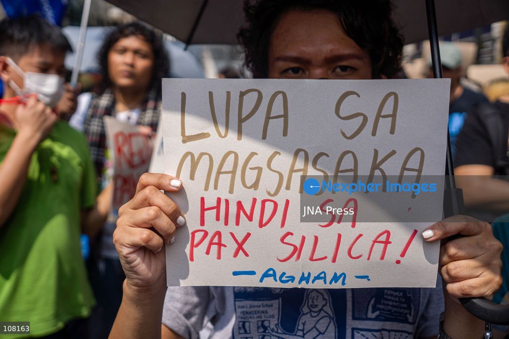 MANILA, PHILIPPINES - OCTOBER 21, 2026: Farmers and agricultural workers march toward the Mendiola Peace Arch, near the presidential palace, to call for agrarian reform during Peasant Month, observed every October in the Philippines. Protesters, including farmers from Central Luzon, are asking the government for aid as they face the effects of climate change and rising food demand. (Photo by Charles Edmon S. Perez/JNA Press via Nexpher Images)