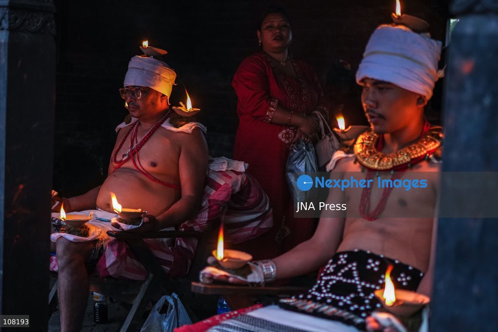 BHAKTAPUR, NEPAL - OCTOBER 21, 2026: Hindu devotees perform a religious ritual by lighting oil lamps on their bodies at Brahmayani Temple during the Dashain festival, marking Vijaya Dashami, the tenth day of Dashain, Nepal's biggest Hindu festival. (Photo by Ambir Tolang/JNA Press via Nexpher Images)