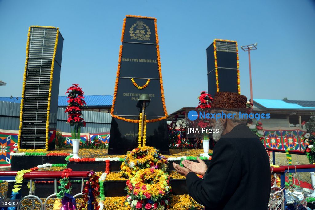 PULWAMA, JAMMU AND KASHMIR, INDIA - OCTOBER 21, 2026: Police Commemoration Day is observed at District Police Lines (DPL) to pay tribute to police personnel who lost their lives in the line of duty, including during encounters and operations against militants. Deputy Commissioner (DC) K. K. Sidha and Senior Superintendent of Police (SSP) Sahil Sarangal lay a wreath at the Martyrs’ Memorial to honour their sacrifice and courage. (Photo by Nisar Ul Haq Allai/JNA Press via Nexpher Images)