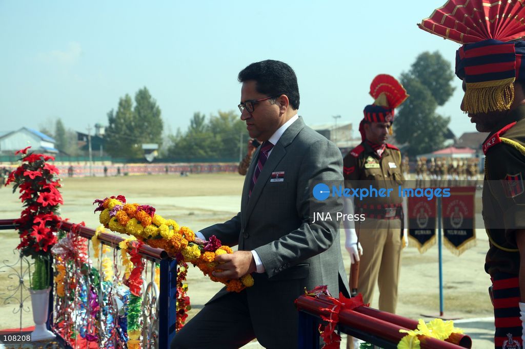 PULWAMA, JAMMU AND KASHMIR, INDIA - OCTOBER 21, 2026: Police Commemoration Day is observed at District Police Lines (DPL) to pay tribute to police personnel who lost their lives in the line of duty, including during encounters and operations against militants. Deputy Commissioner (DC) K. K. Sidha and Senior Superintendent of Police (SSP) Sahil Sarangal lay a wreath at the Martyrs’ Memorial to honour their sacrifice and courage. (Photo by Nisar Ul Haq Allai/JNA Press via Nexpher Images)