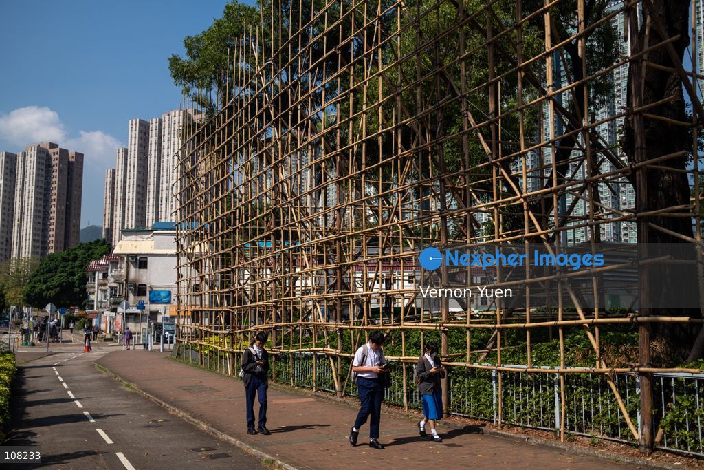 A general view showing a bamboo scaffolding theater under construction on October 21, 2026 in Hong Kong. (Photo by Vernon Yuen/Nexpher Images)