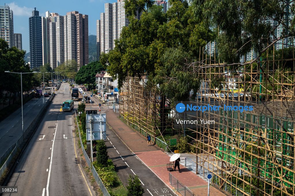 A general view showing a bamboo scaffolding theater under construction on October 21, 2026 in Hong Kong. (Photo by Vernon Yuen/Nexpher Images)