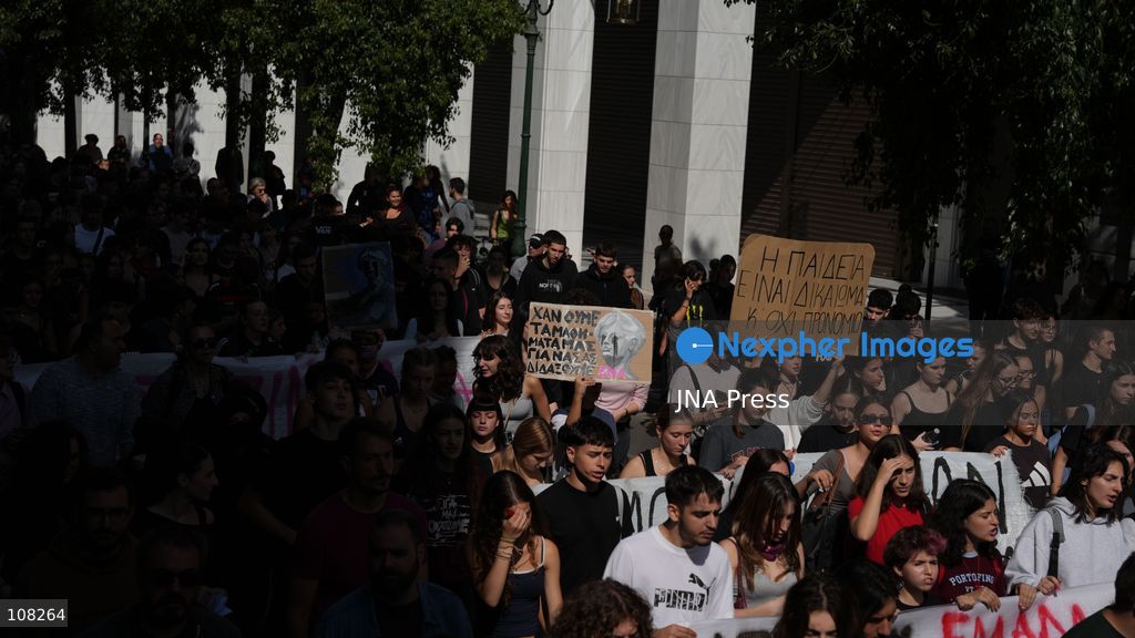 ATHENS, GREECE, OCTOBER 21, 2026: Students and educators march through central Athens towards the Greek Parliament during nationwide education protests and teachers’ strike action. Demonstrators demand increased public education funding, improved school facilities, smaller classes and higher teachers’ salaries, while opposing education privatisation. (Photo by Vedat Yeler/JNA Press via Nexpher Images)