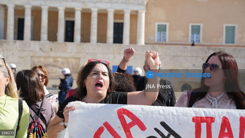 ATHENS, GREECE, OCTOBER 21, 2026: Students and educators march through central Athens towards the Greek Parliament during nationwide education protests and teachers’ strike action. Demonstrators demand increased public education funding, improved school facilities, smaller classes and higher teachers’ salaries, while opposing education privatisation. (Photo by Vedat Yeler/JNA Press via Nexpher Images)