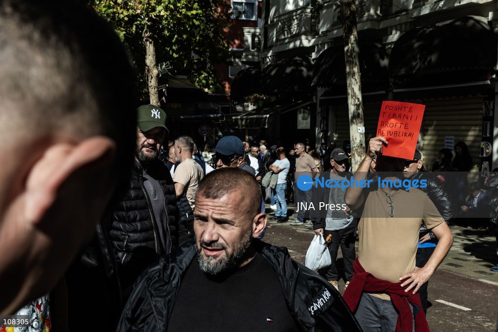 TIRANA, ALBANIA, OCTOBER 22, 2026: Demonstrators gather outside the Albanian Parliament as lawmakers convene for a plenary session amid continuing student-led anti-government protests. The movement calls for improved university conditions, increased education funding and greater government accountability, alongside demands for Prime Minister Edi Rama’s resignation. (Photo by Konstantinos Zilos/JNA Press via Nexpher Images)