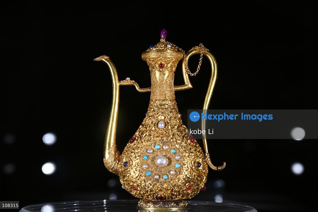 A magnificent imperial embellished gold ewer and cover, displaying at Christie's Asia Pacific Headquarters on October 22, 2026 in Hong Kong. (Photo by kobe Li/Nexpher Images)