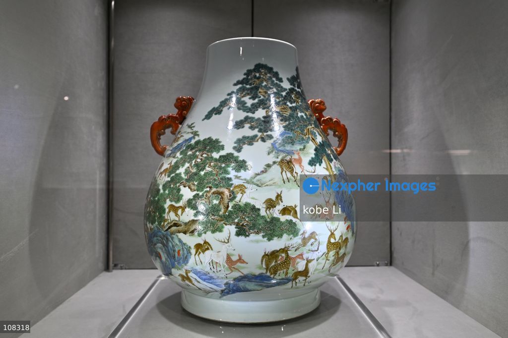 A magnificent and fine jangcat hundred deer' hu-form vase, displaying at Christie's Asia Pacific Headquarters on October 22, 2026 in Hong Kong. (Photo by kobe Li/Nexpher Images)