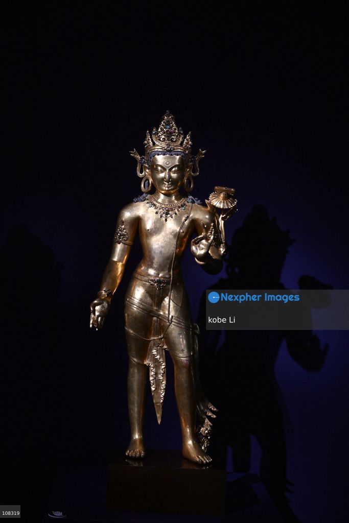A gilt-copper alloy figure of manjushri, displaying at Christie's Asia Pacific Headquarters on October 22, 2026 in Hong Kong. (Photo by kobe Li/Nexpher Images)
