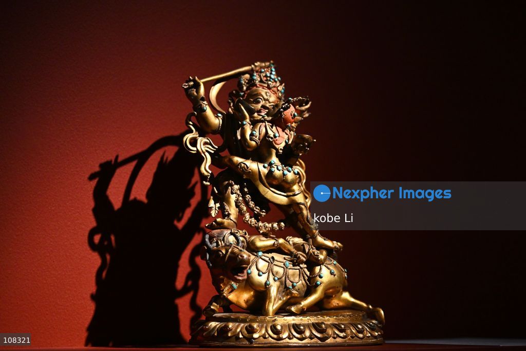 A gilt copper alloy figure of raktayamari, displaying at Christie's Asia Pacific Headquarters on October 22, 2026 in Hong Kong. (Photo by kobe Li/Nexpher Images)