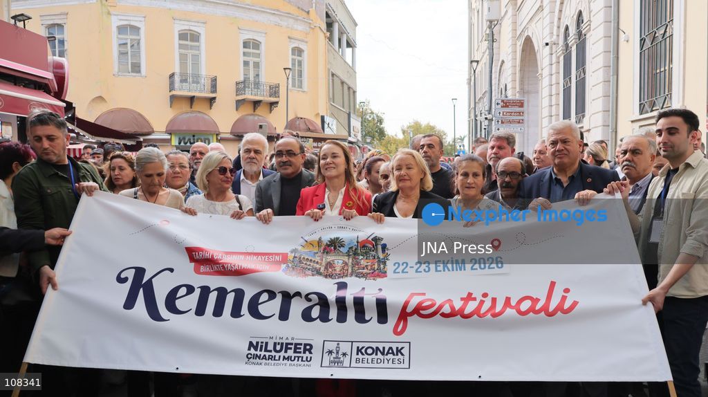 IZMIR, TÜRKIYE, OCTOBER 22, 2026: Participants parade through the historic Kemeraltı Bazaar during the opening of the Kemeraltı Festival. The two-day event features street performances, concerts, workshops and cultural activities celebrating the area’s heritage. Kemeraltı forms part of the Historical Port City of Izmir, included on UNESCO’s World Heritage Tentative List since 2020. (Photo by Turgay Kilic/JNA Press via Nexpher Images)