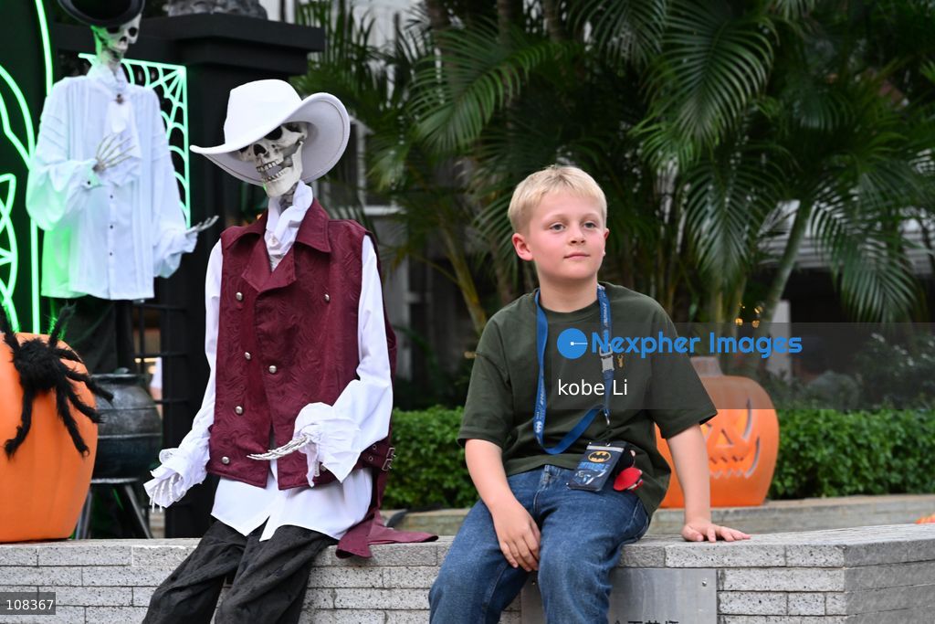 A child posing photo with Halloween decorations at Central on October 22, 2026 in Hong Kong. (Photo by kobe Li/Nexpher Images)