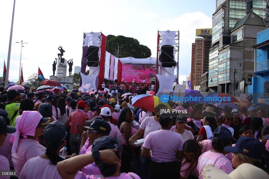 CARACAS, VENEZUELA, OCTOBER 22, 2026: Participants march in Caracas to mark Breast Cancer Awareness Month, also known as Pink Month. The mobilisation, called by the ruling United Socialist Party of Venezuela (PSUV), raises awareness of breast cancer and expresses support for people affected by the disease. (Photo by MoisÃ©s Quintero/JNA Press via Nexpher Images)